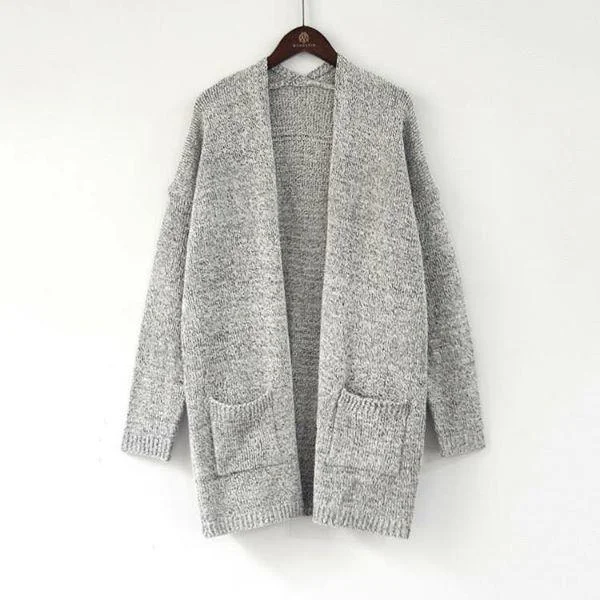 Grey Knit Wool Pocket Cardigan Iron Safe Non-Iron Wrinkle Free