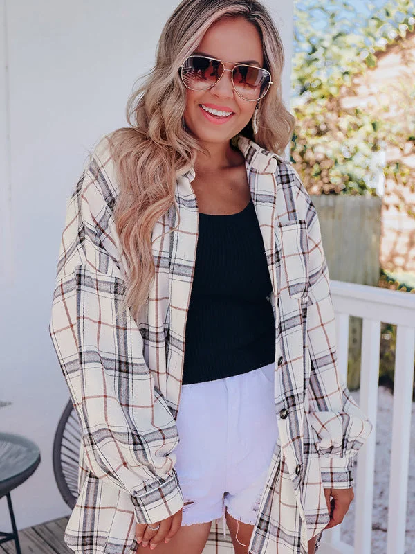 New checkered long-sleeved shirt Hip-covering loose cardigan All-match shirt Cashmere Blend Cotton Blend Poly Blend New checkered long-sleeved shirt Hip-covering loose cardigan All-match shirt Cashmere Blend Cotton Blend Poly Blend