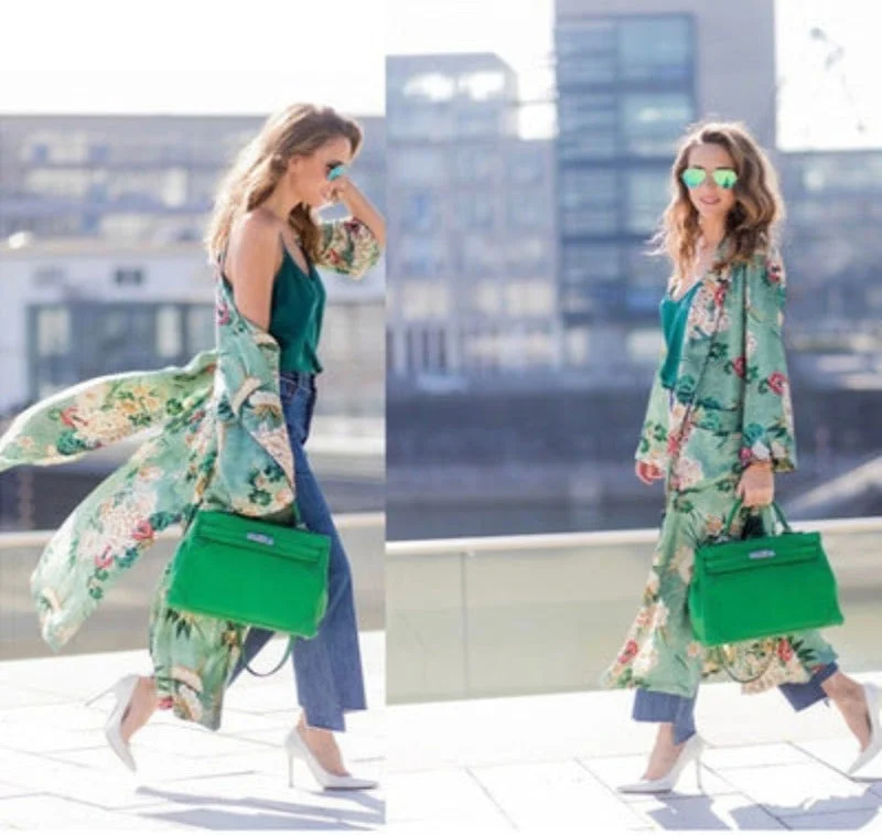 Printed gown and kimono cardigan Oversized Loose Flowy