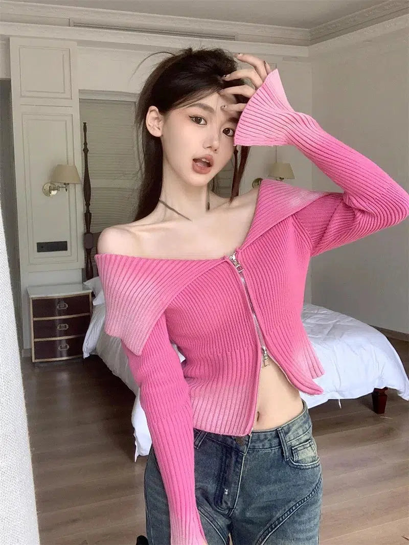 Y2K Off Shoulder Cardigan Neon metallic Matte