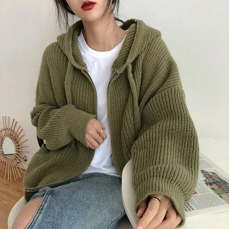Zipper Cardigan Sweater Women Y2K Knit Fall Winter Stretchy Elastic Breathable