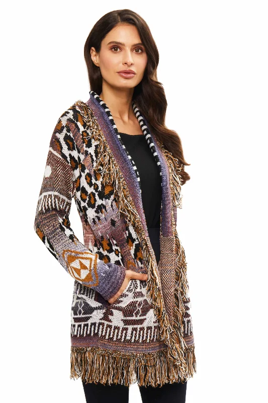 Fringe Animal Print Cardigan Houndstooth Herringbone Solid