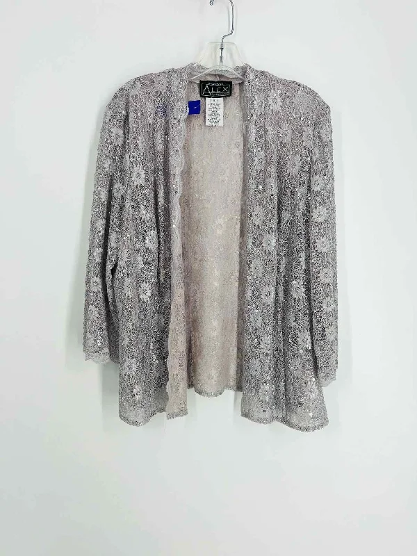 Alex Evenings Size 1X Gray Floral Lace Sequin PLUS Cardigan-Plus Solid Color Striped Floral Print Alex Evenings Size 1X Gray Floral Lace Sequin PLUS Cardigan-Plus Solid Color Striped Floral Print