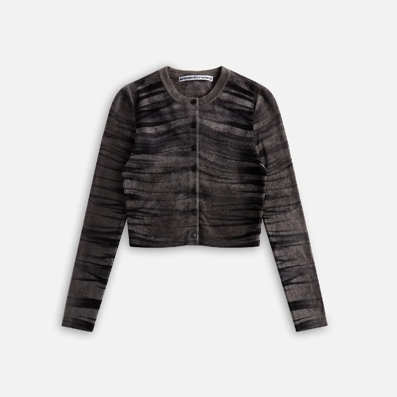 Alexander Wang Crewneck Cardigan with Animal Print - Eiffel Tower Patchwork Embroidered Appliqued Alexander Wang Crewneck Cardigan with Animal Print - Eiffel Tower Patchwork Embroidered Appliqued