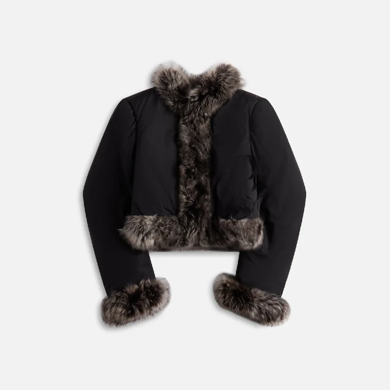 Alexander Wang Cardigan Puffer with Fur Trim Combo - Black Zippered Front Buttoned Front Snap Front Alexander Wang Cardigan Puffer with Fur Trim Combo - Black Zippered Front Buttoned Front Snap Front