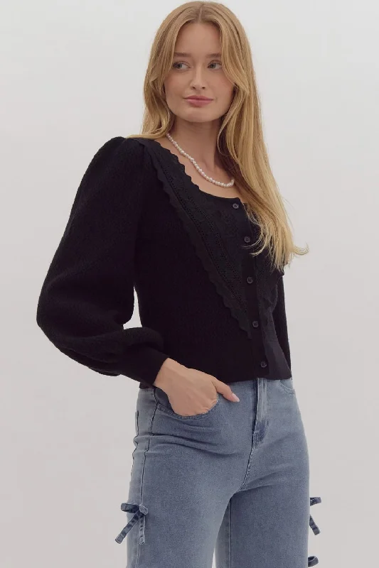 Balloon Sleeve Sweater Cardigan Terry Terry Cloth Terry Knit