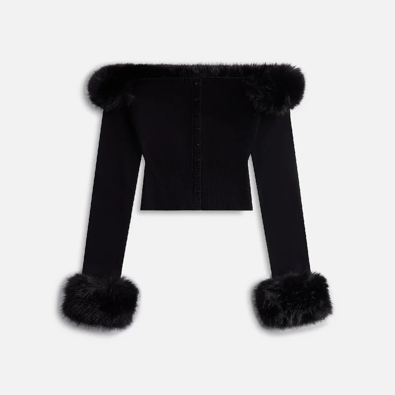 GUIZIO Faux Fur Cardigan - Black Boxy Cardigan Fitted Cardigan A-Line