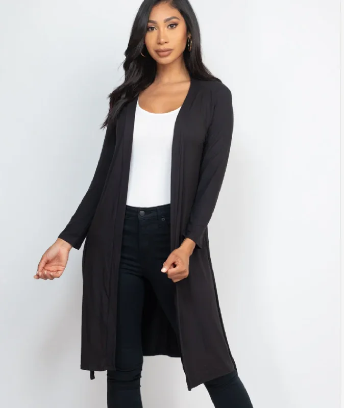 Long Belted Cardigan Capella 3321 Boat Neck Shawl Collar Notched Collar