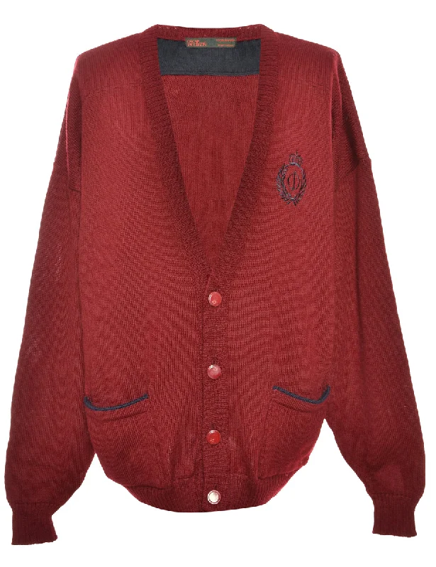 Long Sleeved Maroon Cardigan - L Modern Contemporary chic