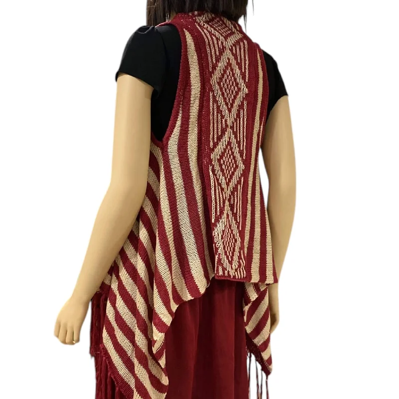 Sleeveless Striped Tribal Cardigan Vest Seamless Knitted Crochet