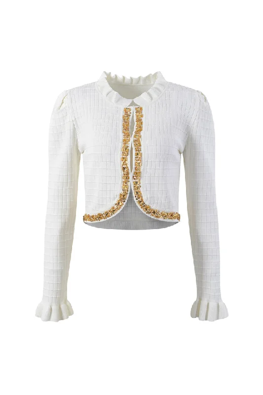 Sparkly Embellished Ruffle Trim Long Sleeve Ice Silk Knit Crop Cardigan Button Cardigan Zip Cardigan Pullover Cardigan Sparkly Embellished Ruffle Trim Long Sleeve Ice Silk Knit Crop Cardigan Button Cardigan Zip Cardigan Pullover Cardigan