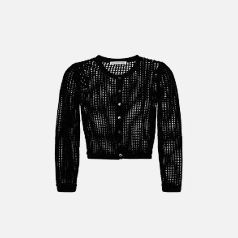 T by Alexander Wang Knit Cropped Crewneck Cardigan - Black Plaid Cardigan Polka Dot Checkered T by Alexander Wang Knit Cropped Crewneck Cardigan - Black Plaid Cardigan Polka Dot Checkered