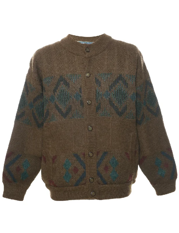 Aztec Print Cardigan - L Crew Neck V-Neck Turtle Neck