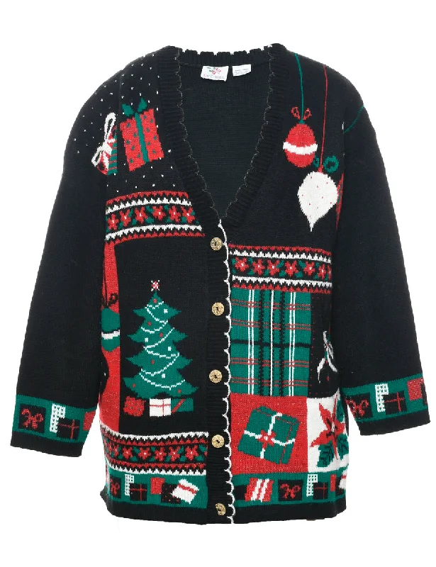 Black Christmas Cardigan - S Silk Blend Satin Velvet