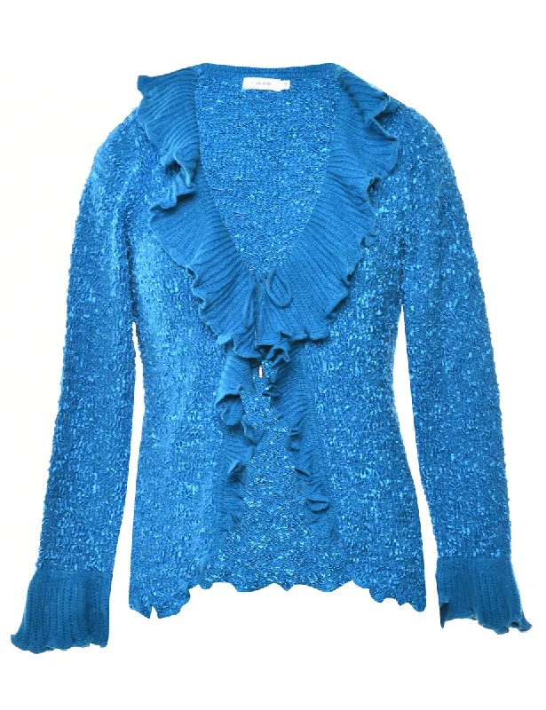 Blue Frills Cardigan - S Jersey Fabric Tulle Fabric Batik Fabric