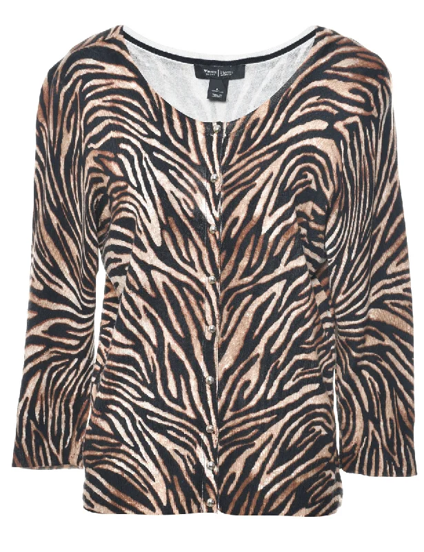 Brown Cardigan - L Zippered Front Buttoned Front Snap Front