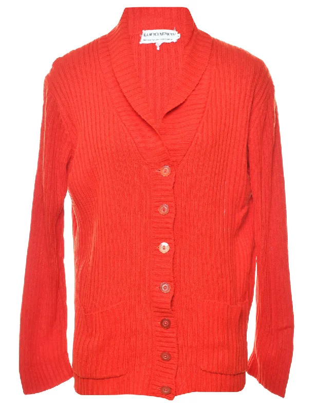 Button Through Red Cardigan - M Collared Crew Neck Turtle Neck