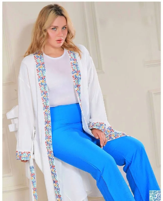 Cardigan Embroidered With Arabic Letters Solid Print Embellished