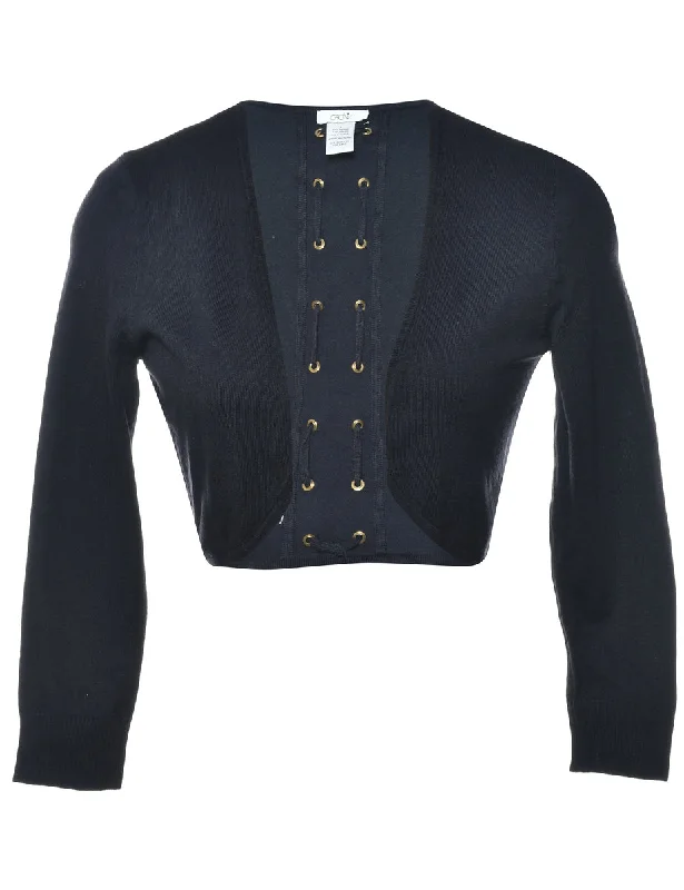 Cropped Black Cardigan - S Tailored Straight A-Line