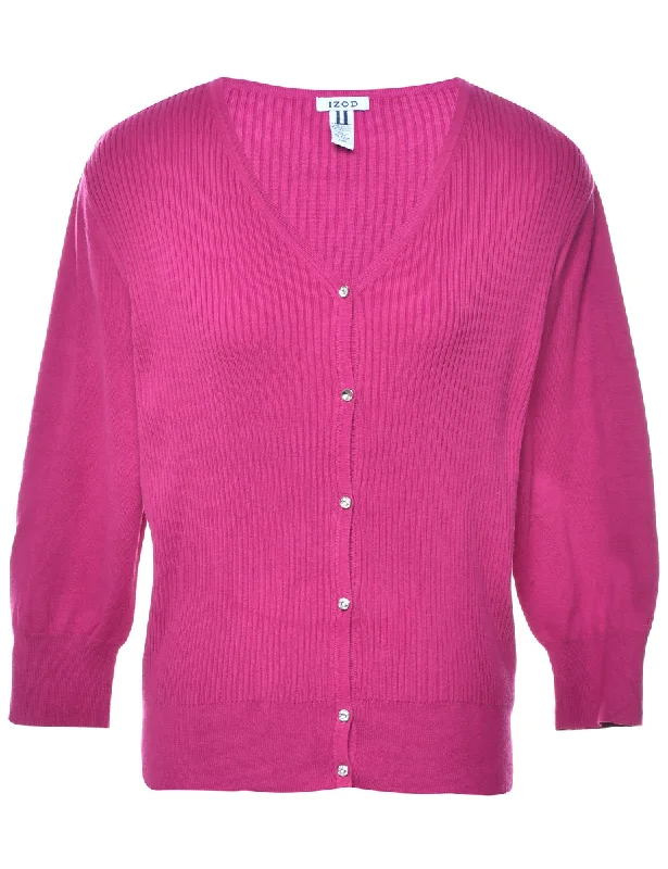 Izod Pink Cardigan - M Chenille Blend Fleece Blend Nylon Blend