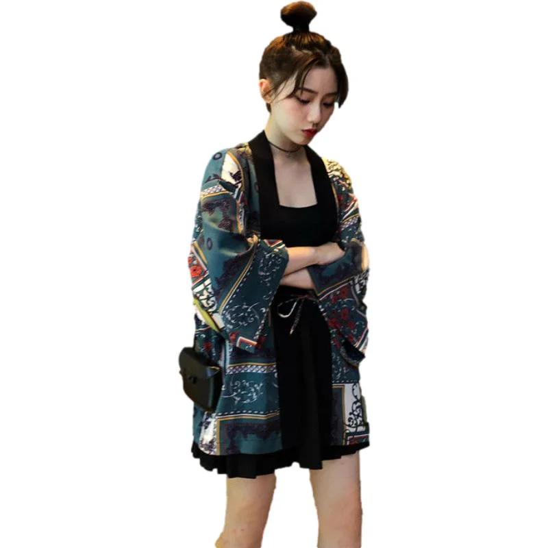 Kimono Cardigan Woman Thin College Streetwear Sunscreen Clothes Kimono Coat Welt Pockets Slit Pockets Flap Pockets