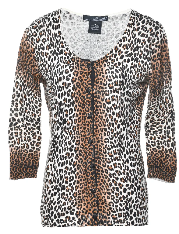 Leopard Pattern Cardigan - M Nylon Fabric Polyester Fabric Spandex Fabric