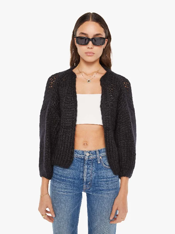 Maiami Big Bomber Cardigan - Black Lace Blend Ribbed Blend Corduroy Blend