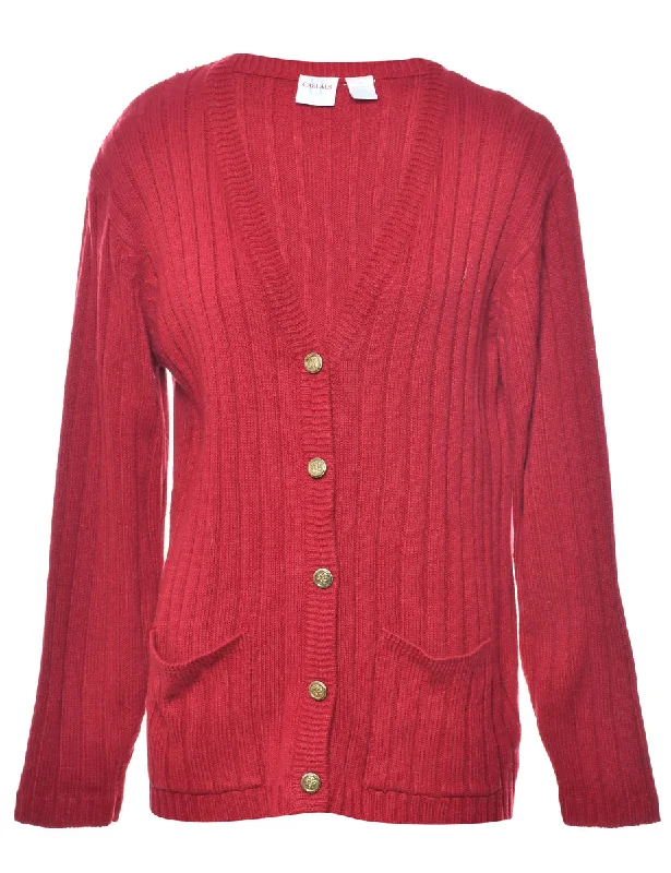 Maroon Cardigan - M Denim Fabric Leather Fabric Suede Fabric