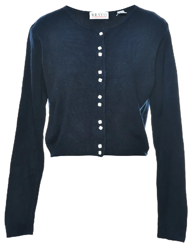 Navy Cardigan - M Mesh Fabric Canvas Fabric Denim Fabric