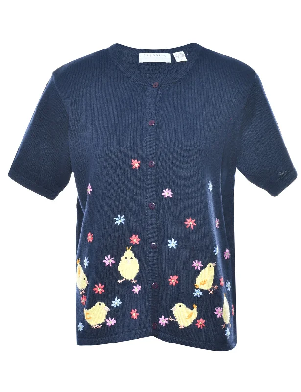 Navy Cardigan - S Elasticated Padded Insulated