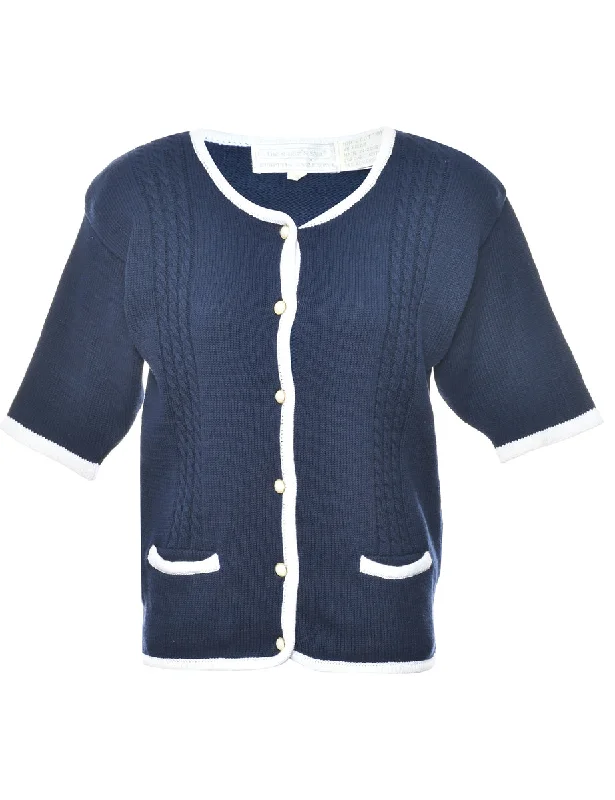 Navy Cardigan - S Houndstooth Herringbone Solid