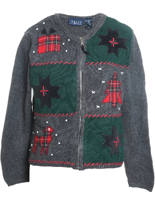 Nordic Knit Christmas Cardigan - L Collared Crew Neck Turtle Neck
