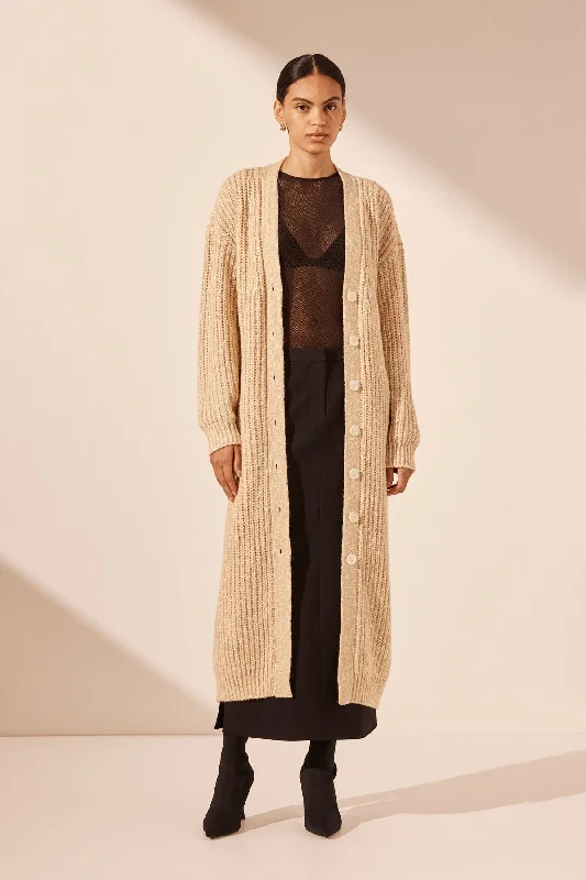 OLIVIA LONG CARDIGAN - OAT/ IVORY Transparent Opaque Sheer