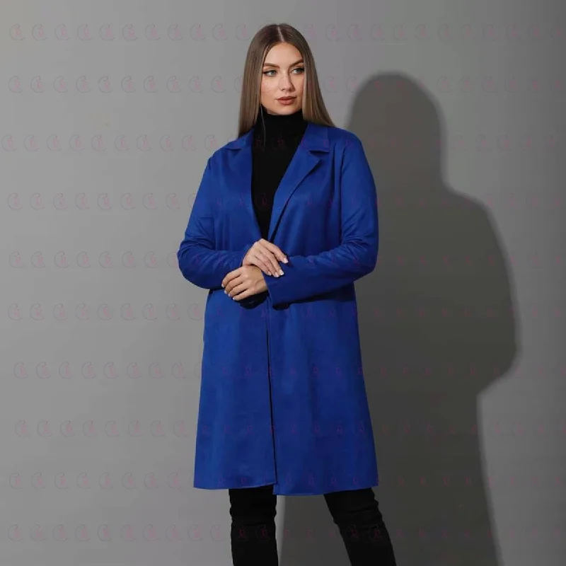 Open Front Knee Cardigan  -  Suede Royal Blue Chenille Brocade Lace