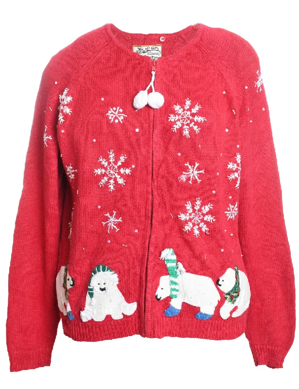 Polar Bear Design Christmas Cardigan - L Stylish Fashionable Trendy