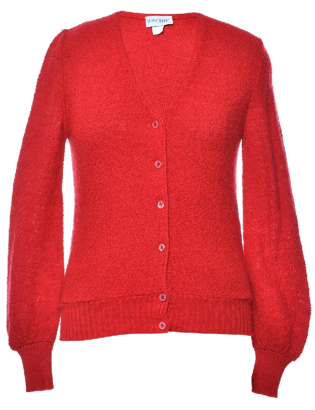 Red Cardigan - L Striped Floral Plaid
