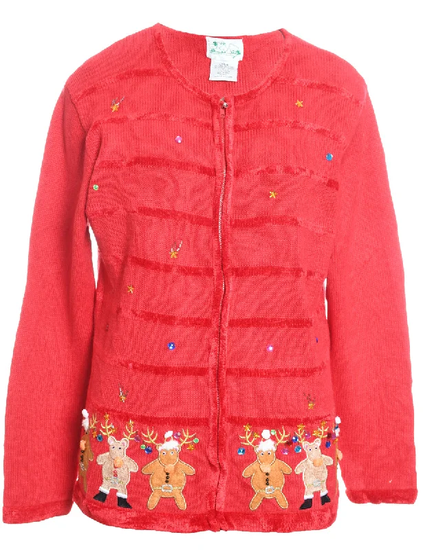 Reindeer Christmas Cardigan - L Layered Multi-layer Single Layer