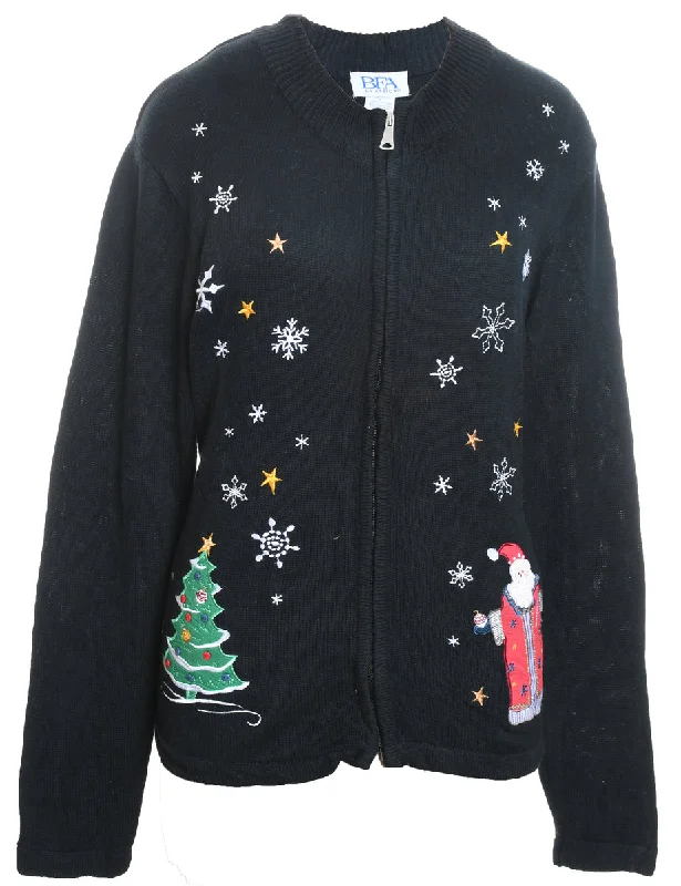 Santa Claus Christmas Cardigan - L Notch Collar Peter Pan Collar Cowl Neck
