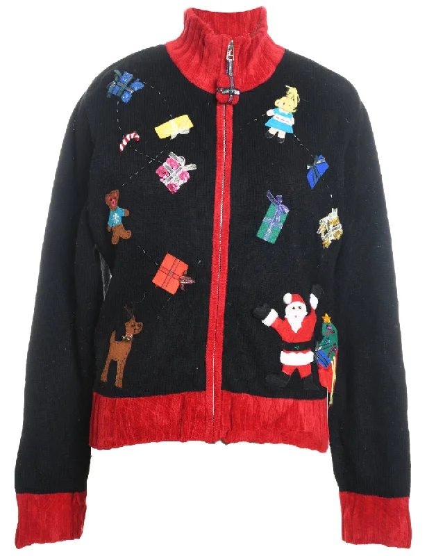 Santa Claus Christmas Cardigan - L Terry Terry Cloth Terry Knit