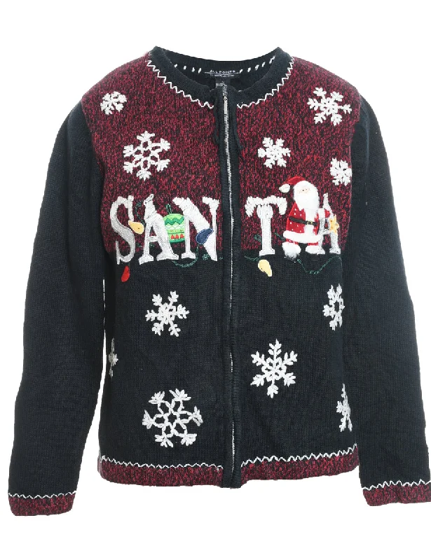 Santa Claus Christmas Cardigan - M Transparent Opaque Sheer