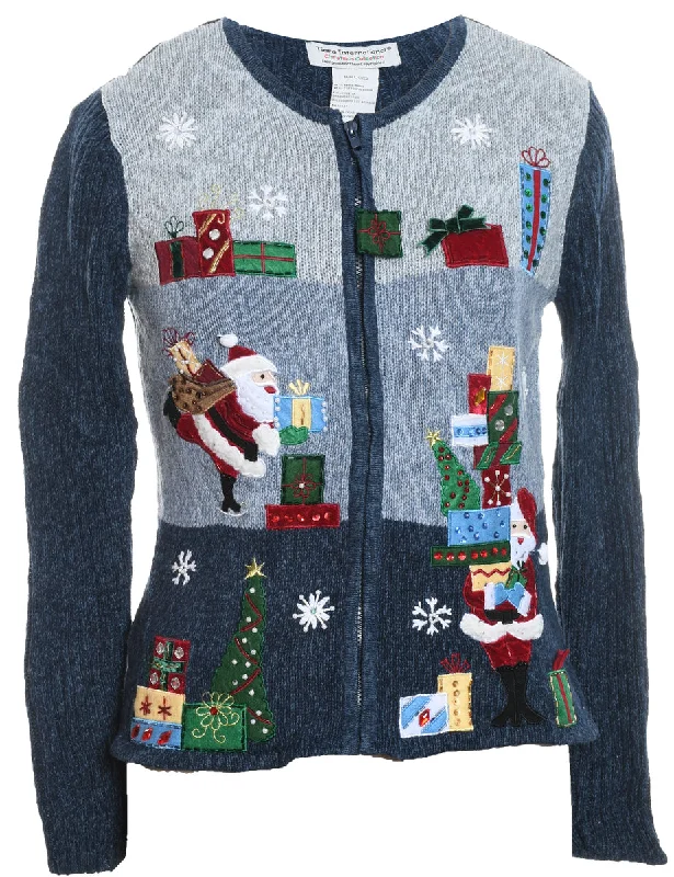 Santa Claus Christmas Cardigan - S Solid Print Embellished