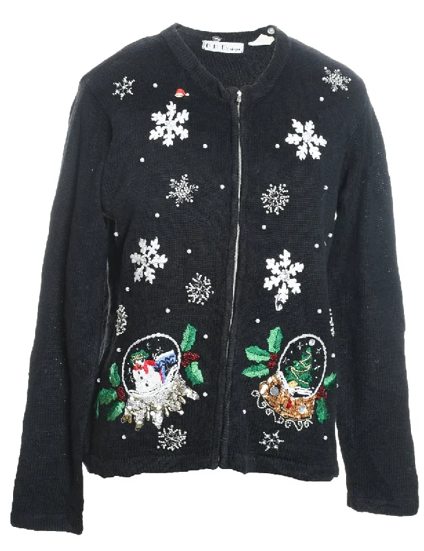 Snowfall Design Christmas Cardigan - S Print Jacquard Patchwork