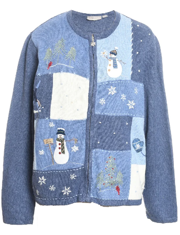 Snowman Christmas Cardigan - L Anti-Pilling Anti-Shrink Durable