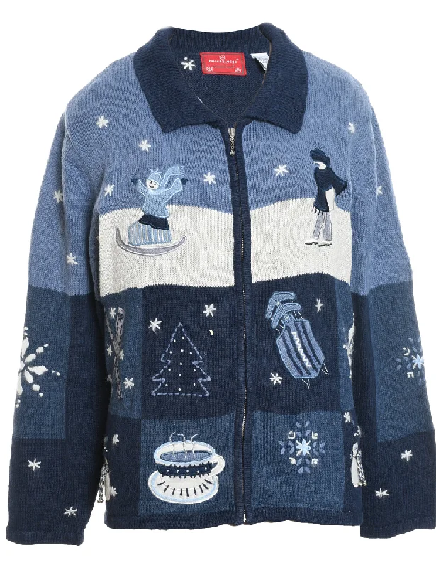 Snowman Christmas Cardigan - L Thin Thick Dense