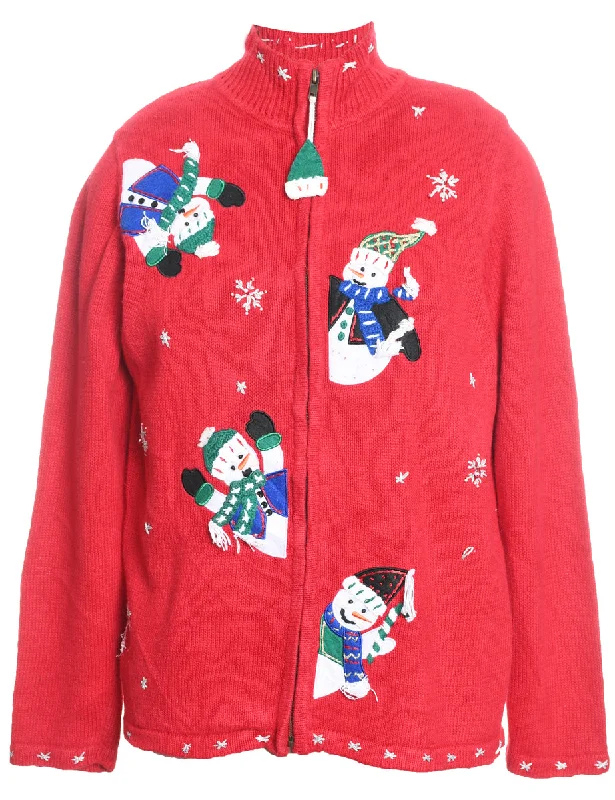 Snowman Christmas Cardigan - L Stretchy Elastic Breathable