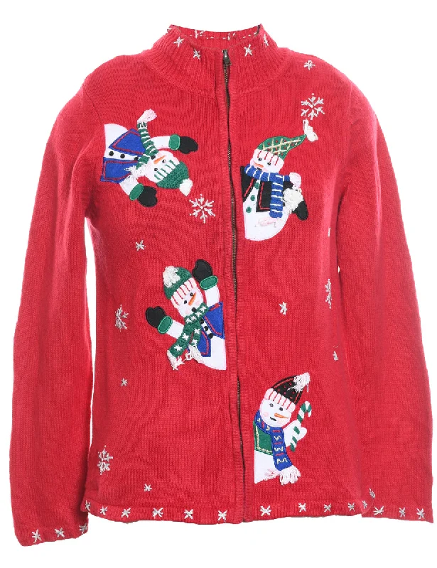 Snowman Christmas Cardigan - M Neon metallic Matte
