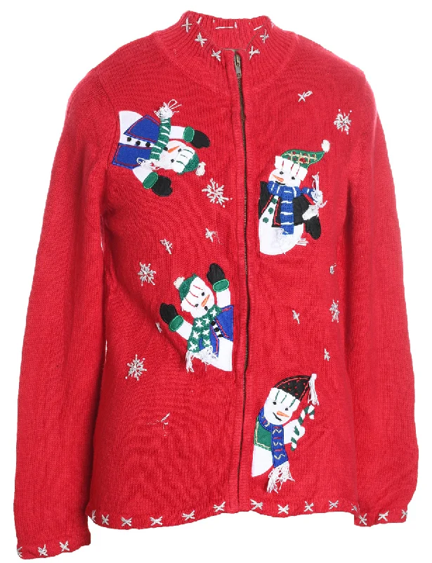 Snowman Christmas Cardigan - M Spandex Blend Rayon Blend Denim Blend