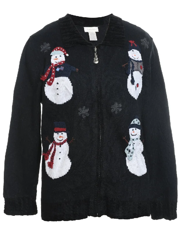 Snowman Christmas Cardigan - M Elegant Classic Vintage