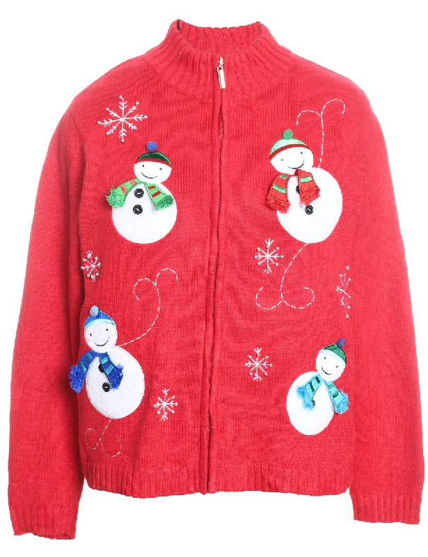 Snowman Christmas Cardigan - M Terry Blend Velvet Blend Canvas Blend
