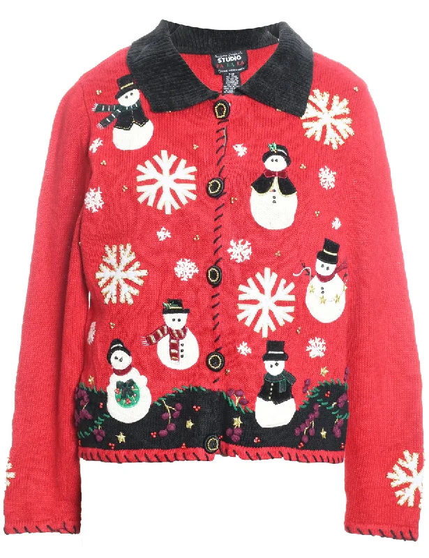 Snowman Christmas Cardigan - M Soft Cozy Warm